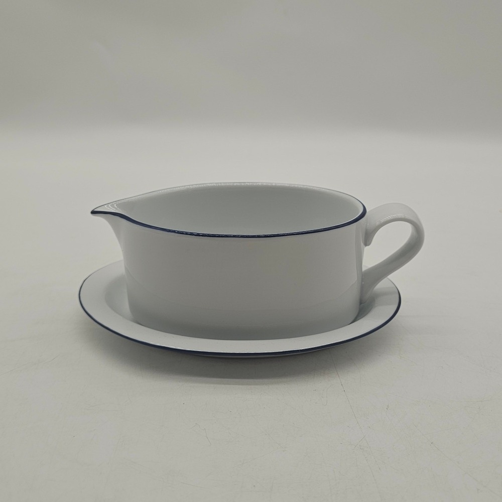 Vtg Dansk Christianshavn White Blue Gravy Boat and Underplate 80s Bistro Japan